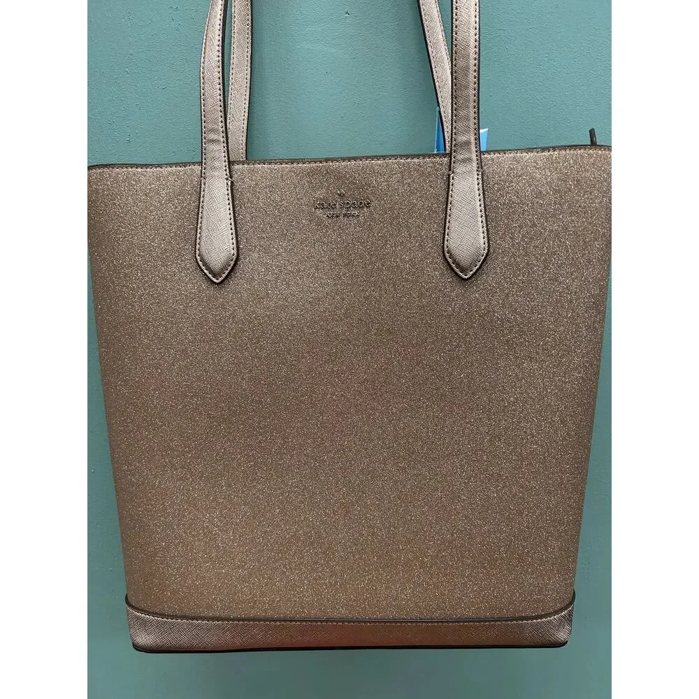 Kate Spade Tinsel Tote in Rose Gold Glitter Leather